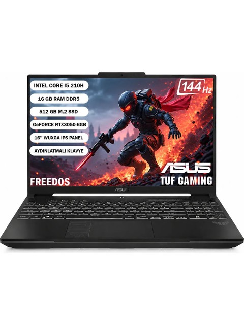 Asus Tuf Gaming F16 FX607VJB-RL137 Intel Core 5 210H 16GB 512GB SSD RTX3050-6GB Freedos 16" Wuxga 144Hz Taşınabilir Bilgisayar
