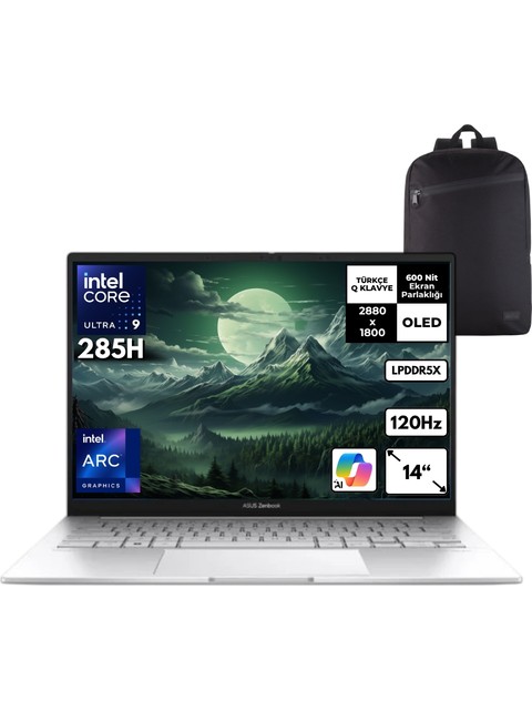 Asus Zenbook 14 Ultra 9-285H 32-Gbddr5 4 Tbssd ARC140T 14" OLED Windows 11 Pro + Qb Sırt Çantası UX3405CA-ST1169QB6