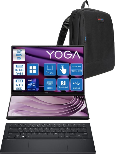 Asus Zenbook Duo UX8406CA Intel Core Ultra 7 255H 16GB LPDDR5X 4tb SSD Intel Arc Graphics Çift 14" OLED Dokunmatik Windows 11 Home Taşınabilir Bilgisayar UX8406CAQL007WWH05 + Zettaçanta