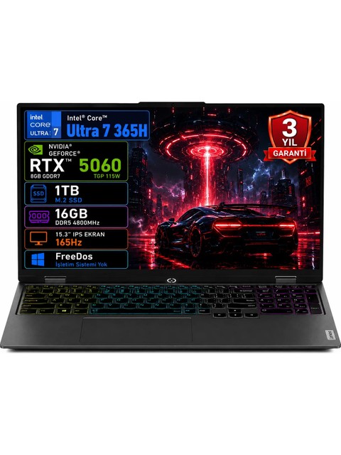 Lenovo Loq 15IPH11 83SL001ATR Intel Core Ultra 7-356H 16GB 1tb SSD RTX5060 8gb Tgp 115W 15.3" IPS 165Hz Freedos Taşınabilir Bilgisayar