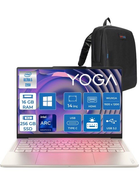 Lenovo Yoga Slim 7 Aura Edition 14ILL10 Intel Core Ultra 5 226V 16GB LPDDR5X 256GB SSD Intel Arc 130V 14" Wuxga OLED Windows 11 Home Taşınabilir Bilgisayar 883JX00BATRWH01 + Zettaçanta
